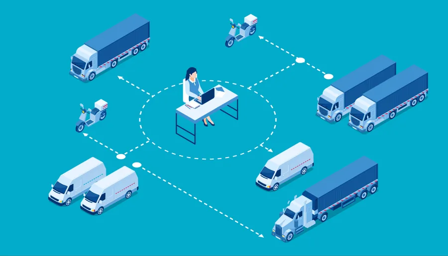 Fleet manager connected to delivery trucks, vans and drivers